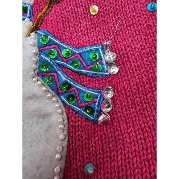 Tiara International Christmas Collection Women's XL Pink Snowman Zip Up Sweater - Picture 9 of 12